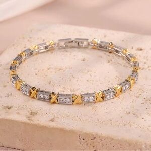 Classic Tennis Stainless Steel Links Crystal Bracelet